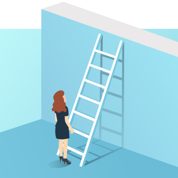woman about to ascend ladder representing medical malpractice case