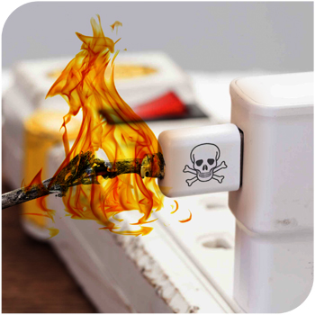 white USB charger with cord on fire