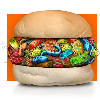 Sandwich with filling of multi-colored bacteria