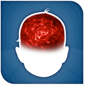 Silhouette of newborn's head with red texture indicating intracranial bleeding on a textured blue background